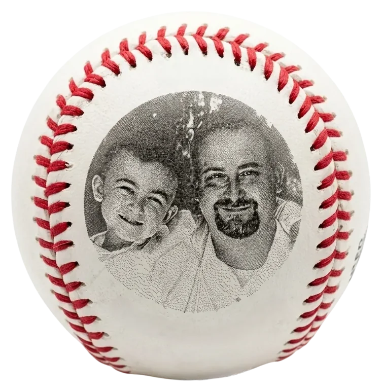 Engraved baseball with a father and son portrait, Orlando laser engraving